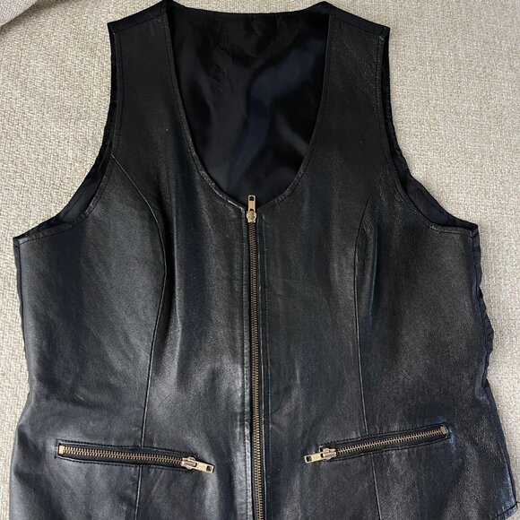 Black Leather Vest M Motorcycle Vest Unisex sleeveless vest jacket - Picture 7 of 8
